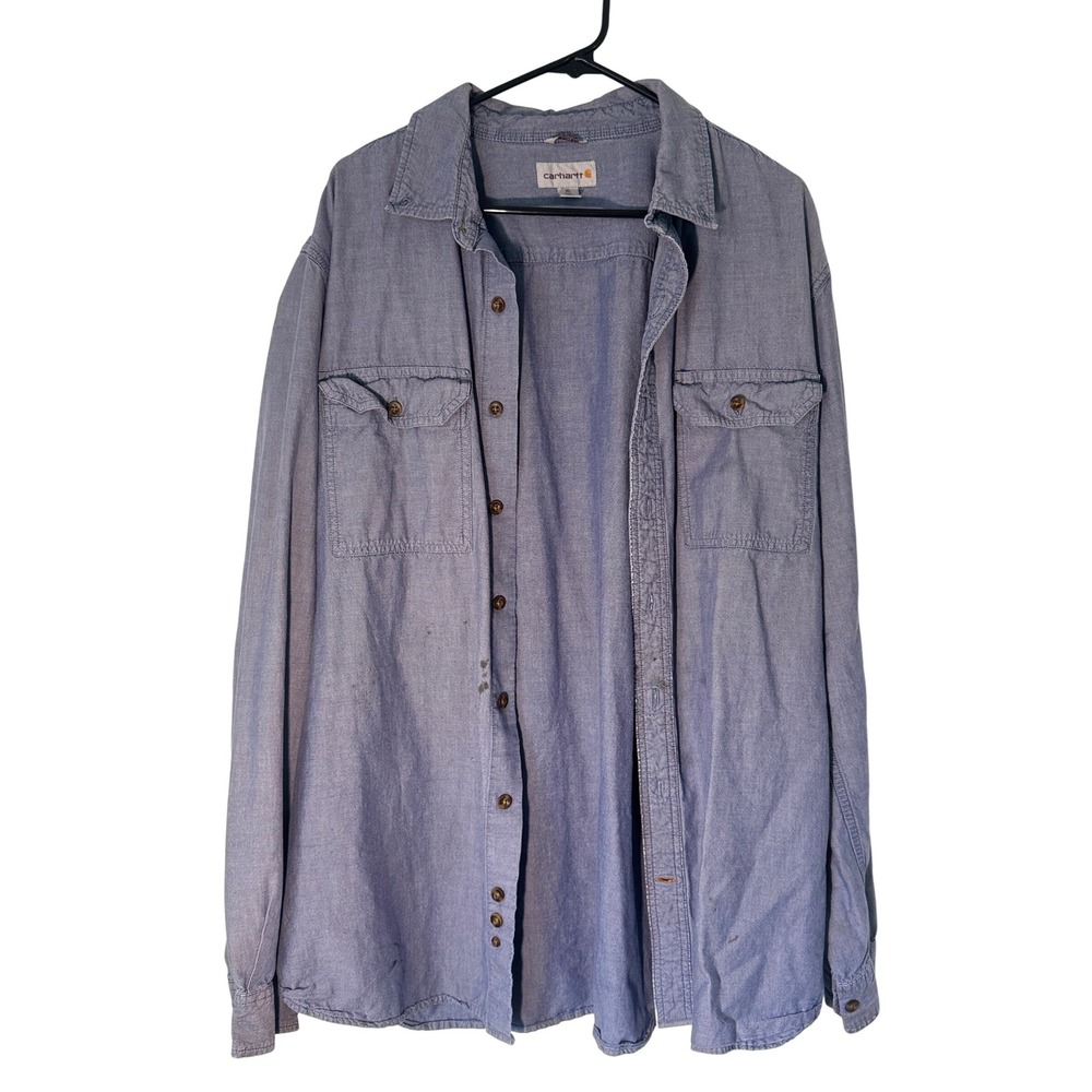 Carhartt XL‎ Tall Blue Chambray Cotton Workwear Shirt Mens Button Up Long Sleeve